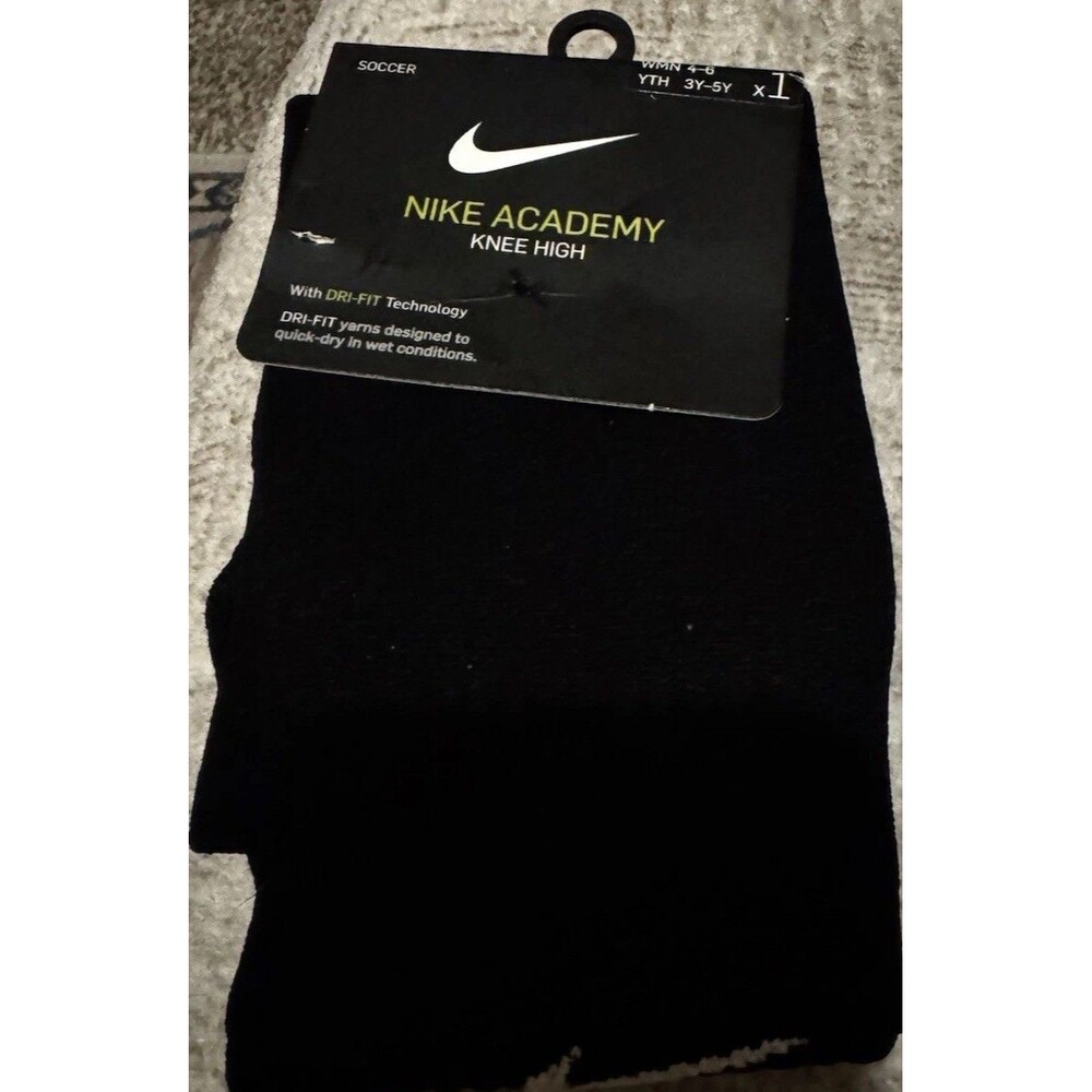 NEW Nike Academy Knee High Black Soccer Socks - Women (4-6), Youth (3-5Y)